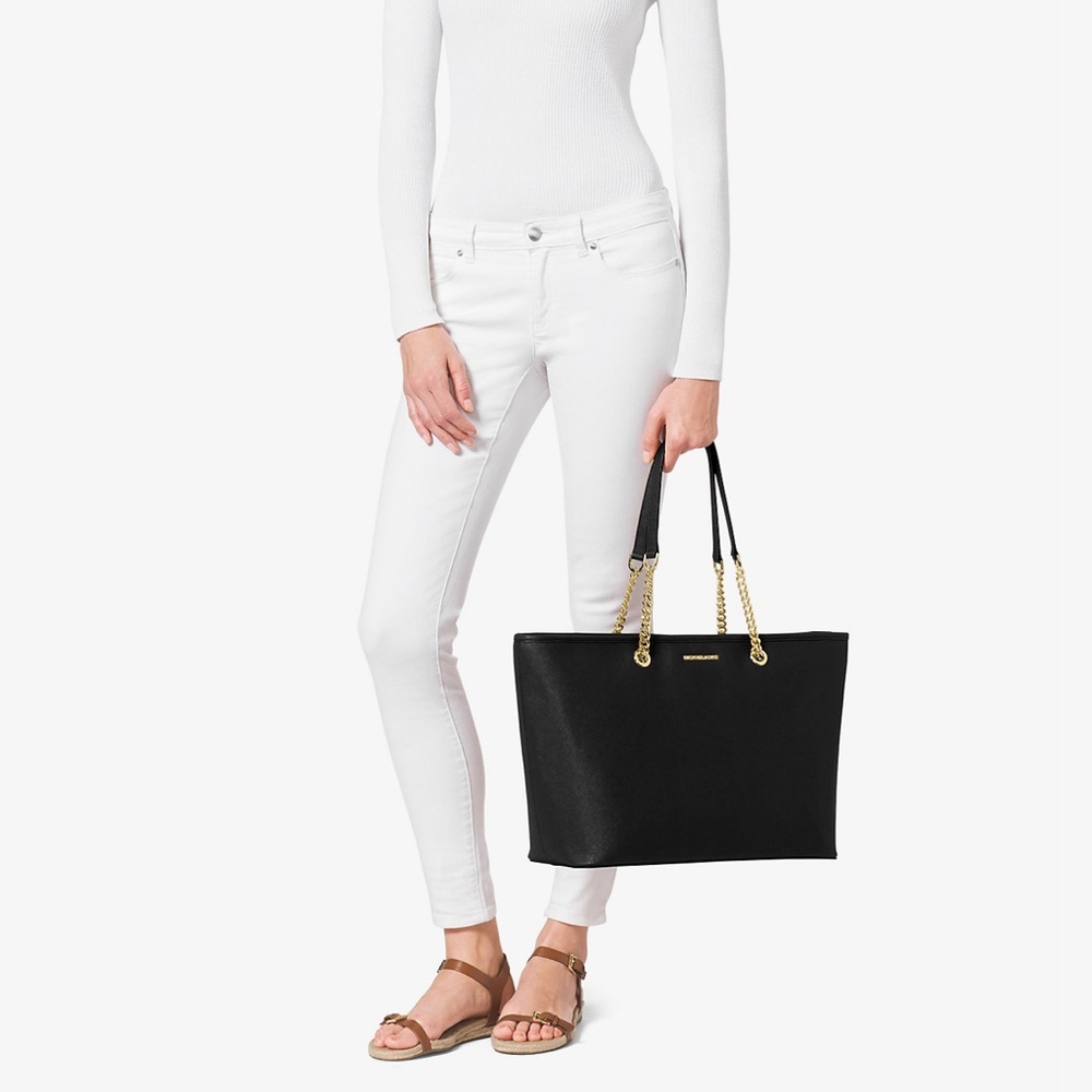 Jet Saffiano Leather Tote Bag